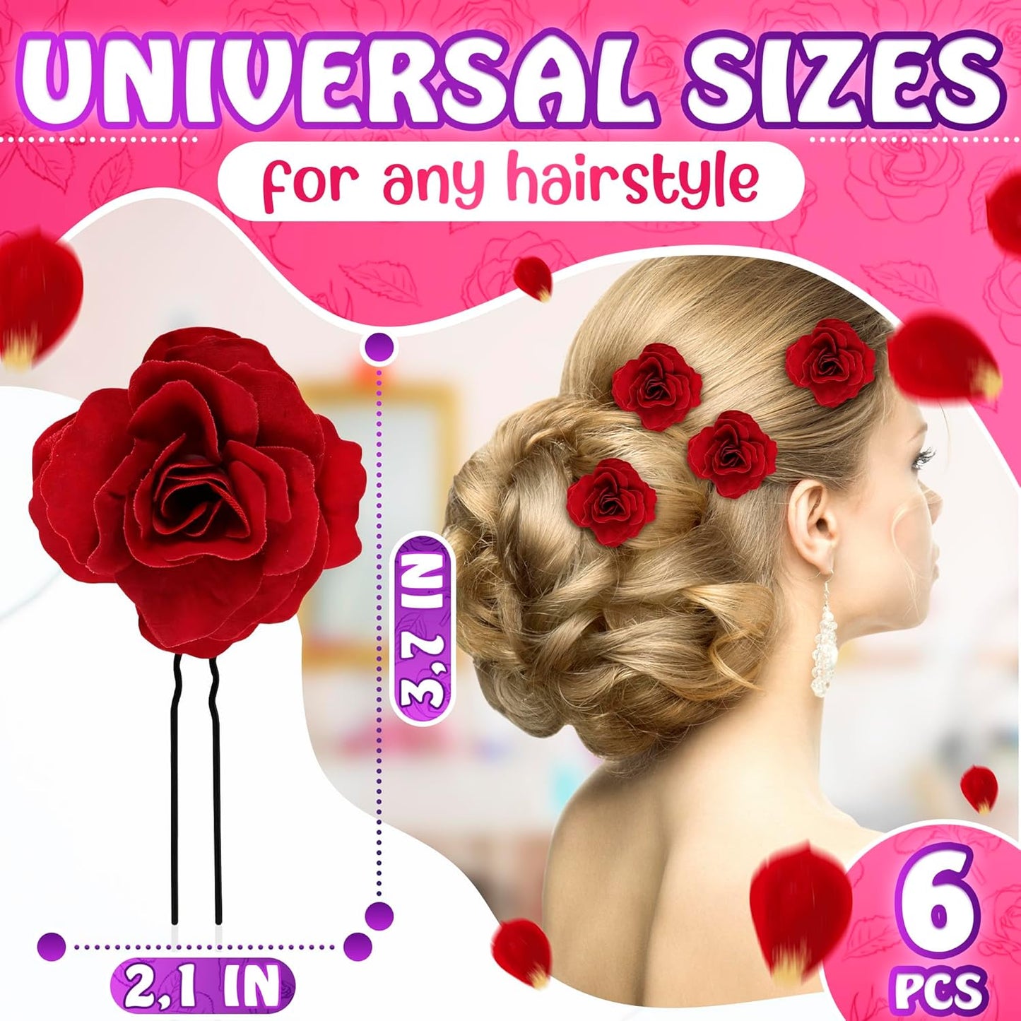 Red rose bridal bobby pins black